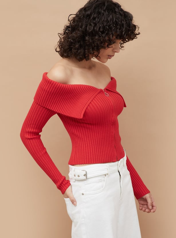 GINGER Ribbed Off-Shoulder Top