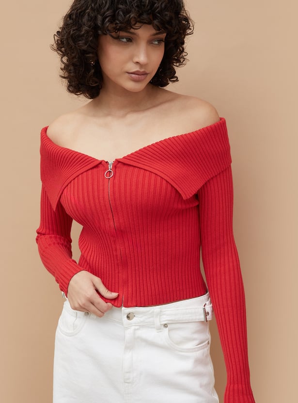 GINGER Ribbed Off-Shoulder Top