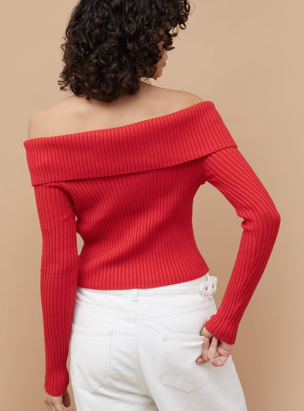 GINGER Ribbed Off-Shoulder Top