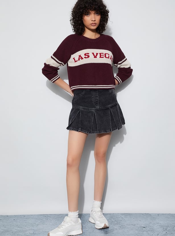 GINGER Patterned Knit Crop Sweater