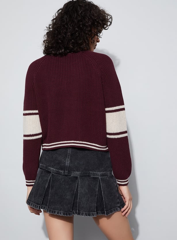 GINGER Patterned Knit Crop Sweater