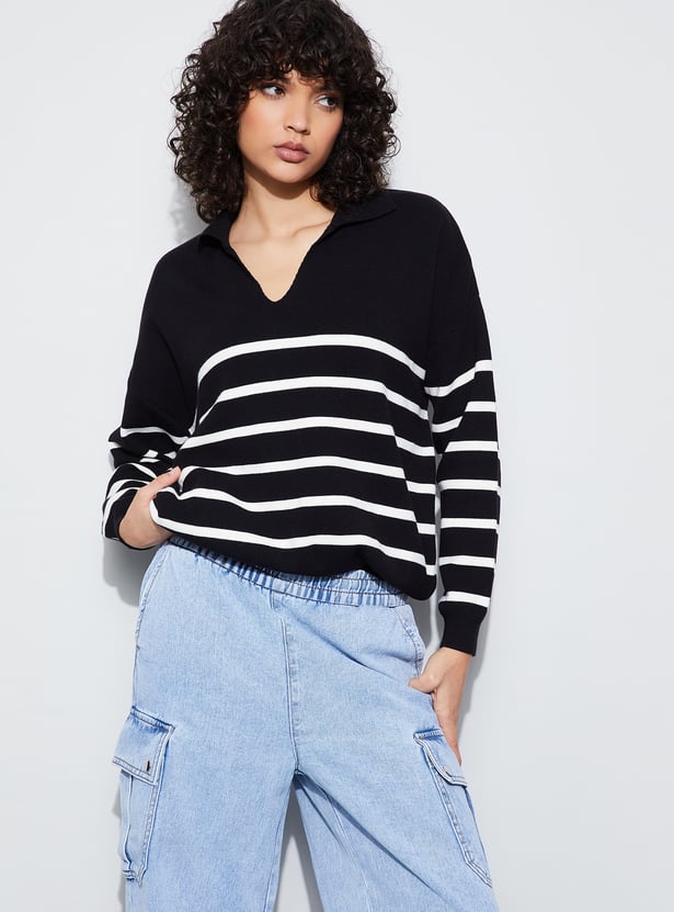 GINGER Striped V-Neck Top