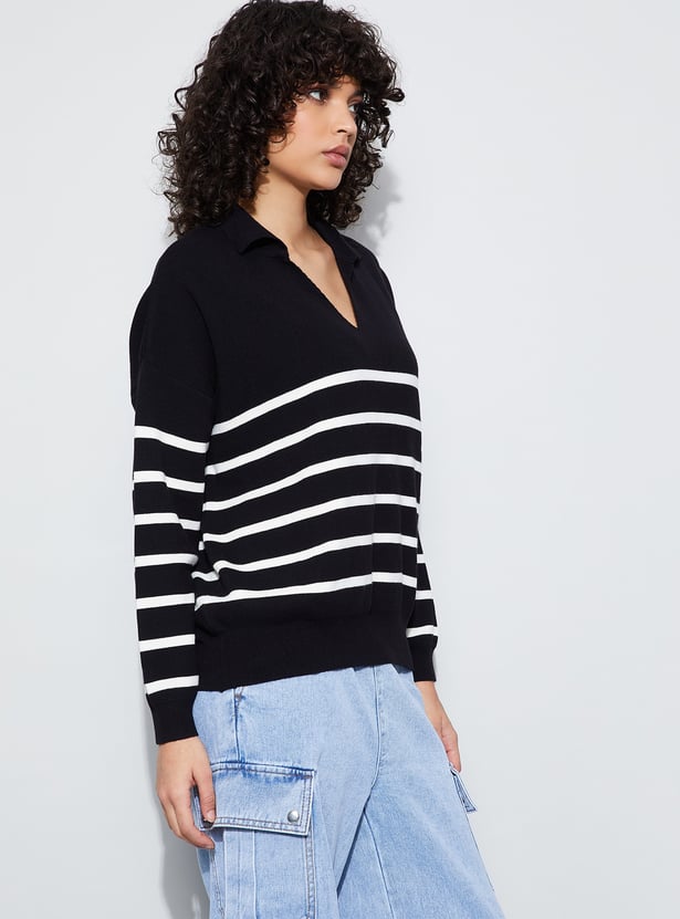 GINGER Striped V-Neck Top