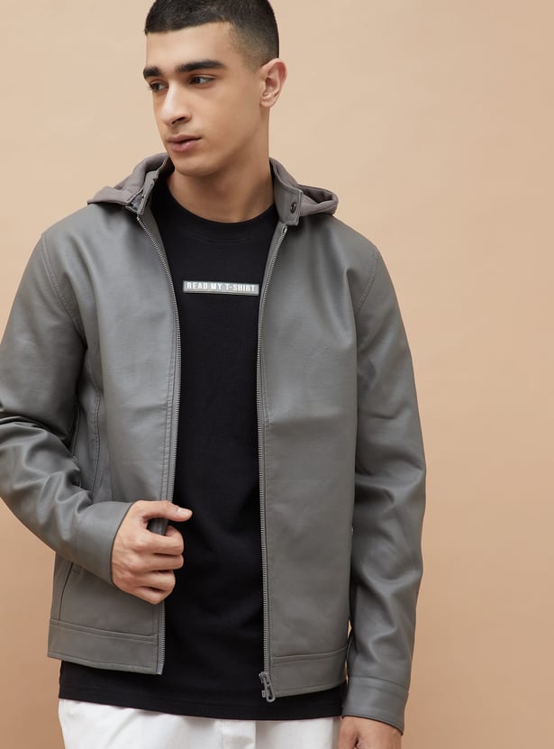 FORCA Faux Leather Hooded Jacket