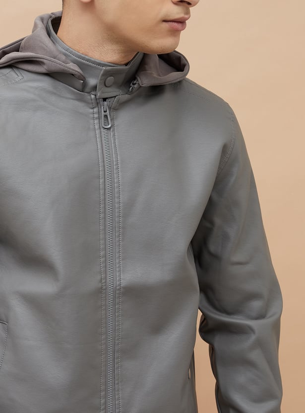 FORCA Faux Leather Hooded Jacket