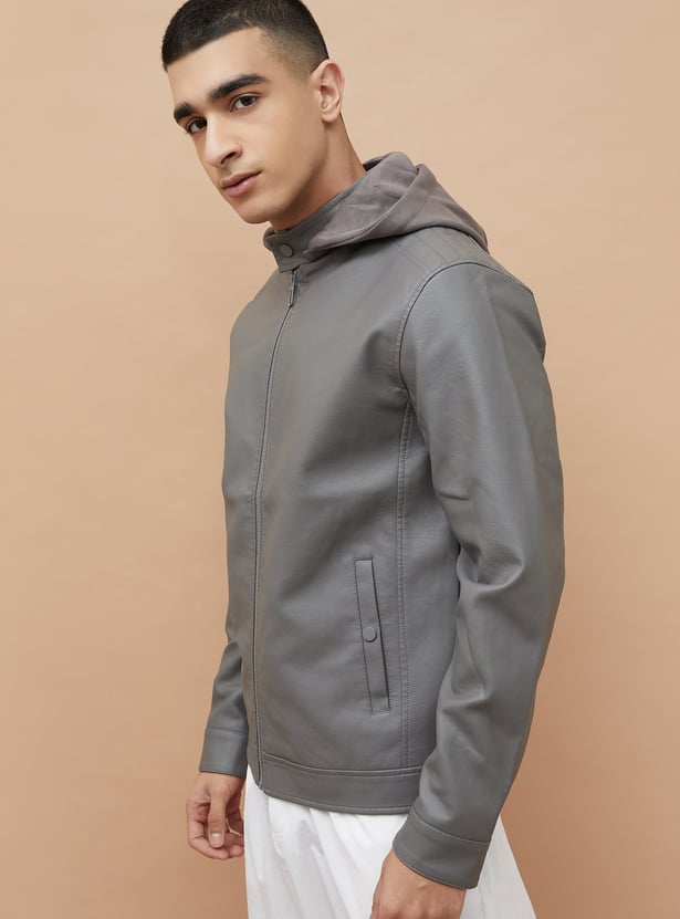 FORCA Faux Leather Hooded Jacket