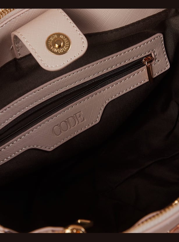 CODE Textured Handheld Bag with Scarf Detail