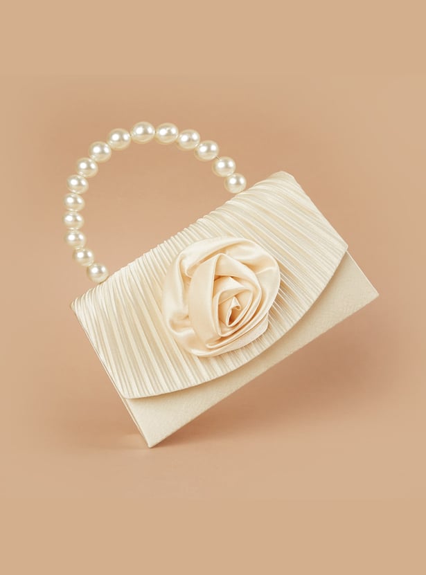 CODE Applique Clutch with Pearl Handle