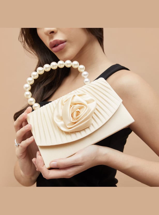 CODE Applique Clutch with Pearl Handle