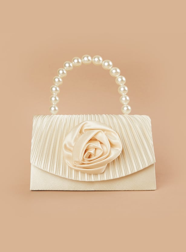 CODE Applique Clutch with Pearl Handle