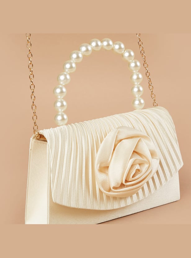 CODE Applique Clutch with Pearl Handle