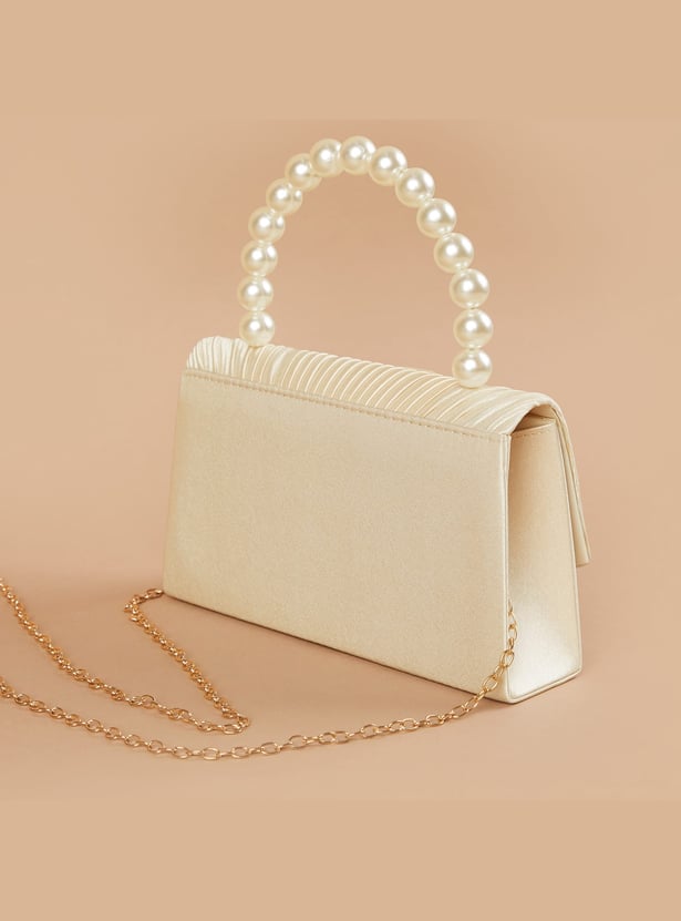 CODE Applique Clutch with Pearl Handle