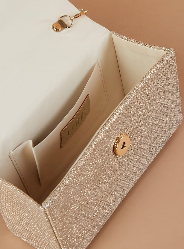 CODE Shimmer Textured Box Clutch with Sling