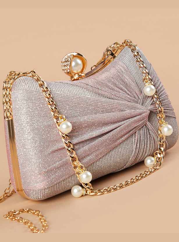 CODE Shimmery Pearl Embellished Box Clutch