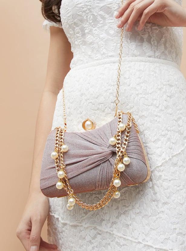 CODE Shimmery Pearl Embellished Box Clutch