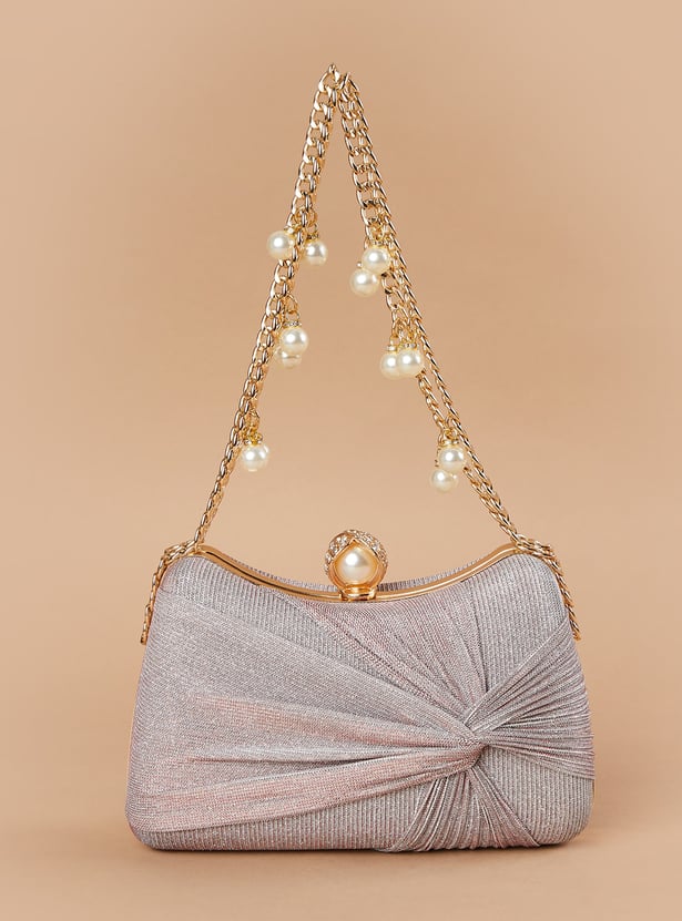CODE Shimmery Pearl Embellished Box Clutch