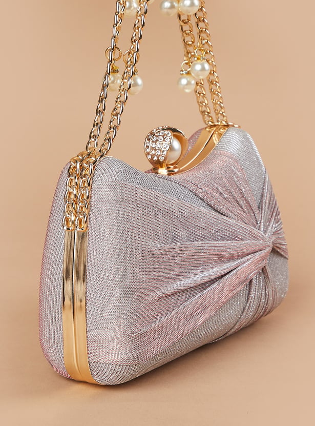 CODE Shimmery Pearl Embellished Box Clutch