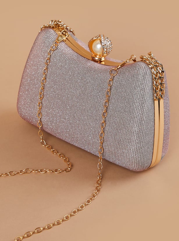 CODE Shimmery Pearl Embellished Box Clutch