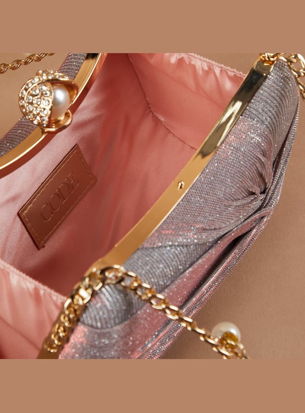 CODE Shimmery Pearl Embellished Box Clutch