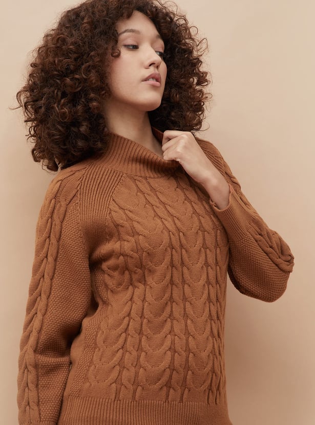 COLOUR ME Cable Knit Mock Neck Sweater