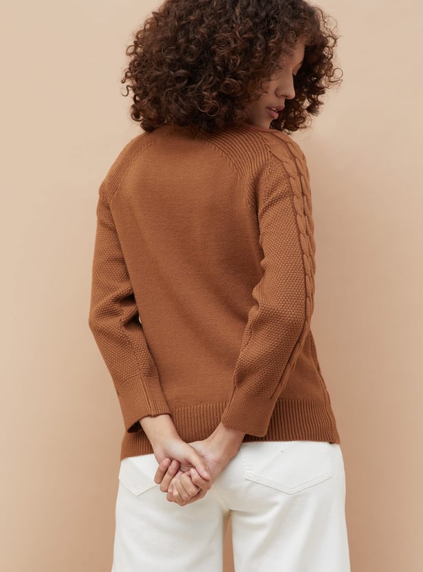 COLOUR ME Cable Knit Mock Neck Sweater
