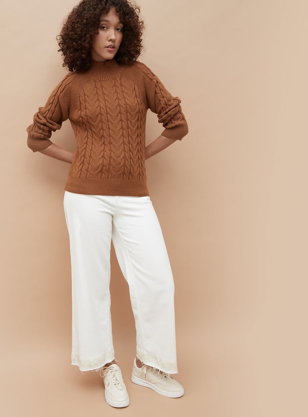 COLOUR ME Cable Knit Mock Neck Sweater
