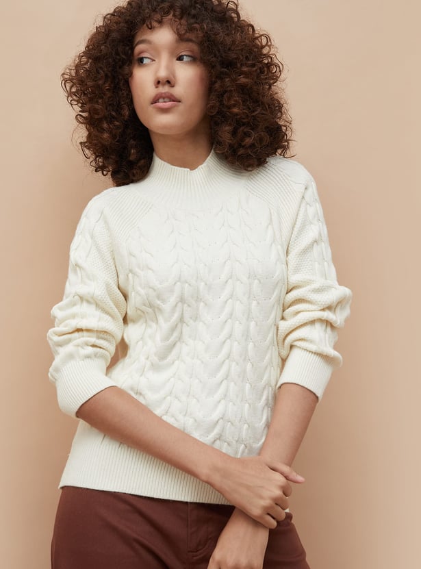 COLOUR ME Cable Knit Mock Neck Sweater
