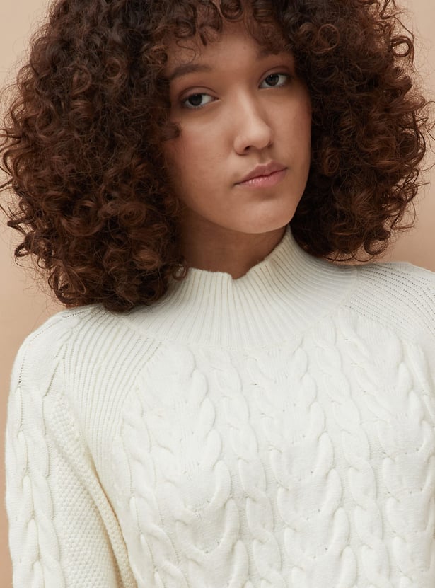 COLOUR ME Cable Knit Mock Neck Sweater