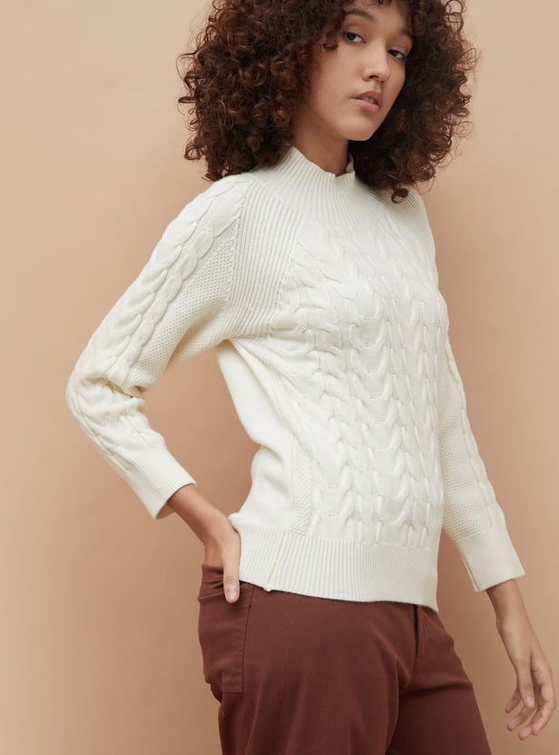 COLOUR ME Cable Knit Mock Neck Sweater