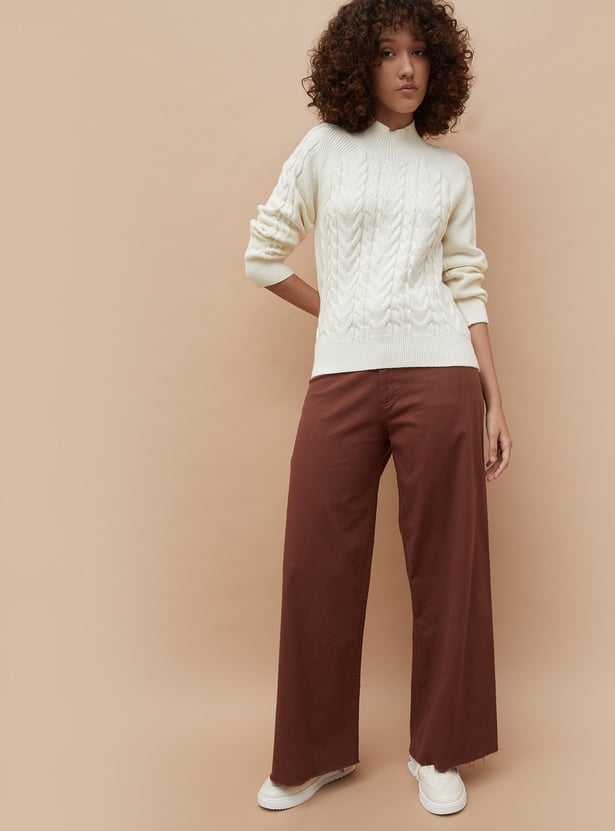COLOUR ME Cable Knit Mock Neck Sweater