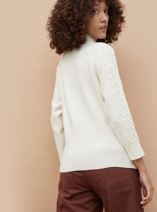 COLOUR ME Cable Knit Mock Neck Sweater