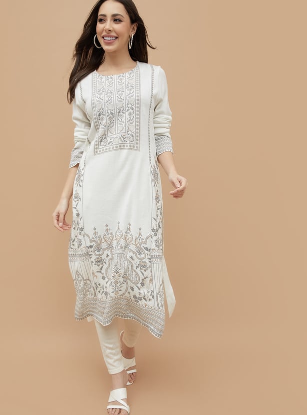 MELANGE Embroidered Straight Winter Kurta