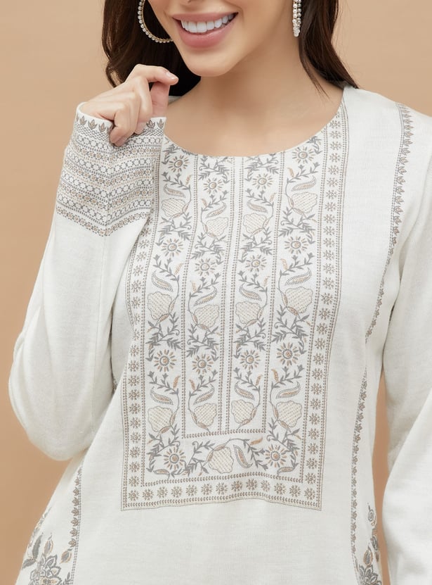MELANGE Embroidered Straight Winter Kurta