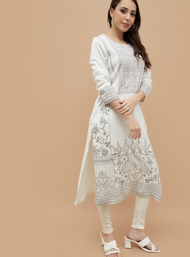 MELANGE Embroidered Straight Winter Kurta