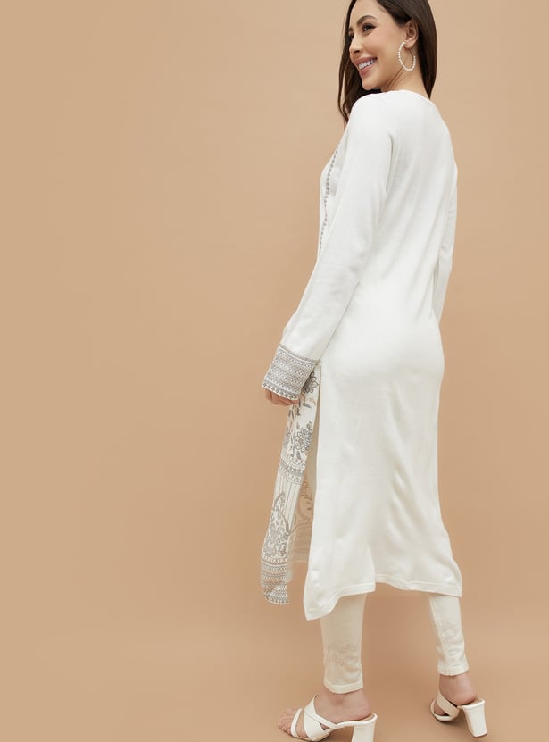 MELANGE Embroidered Straight Winter Kurta