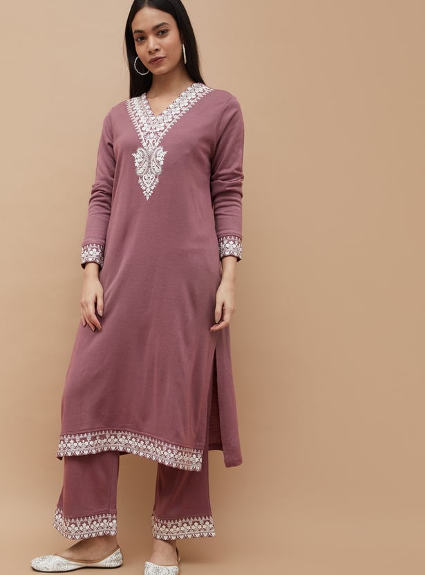 MELANGE Embroidered Straight Winter Kurta Set