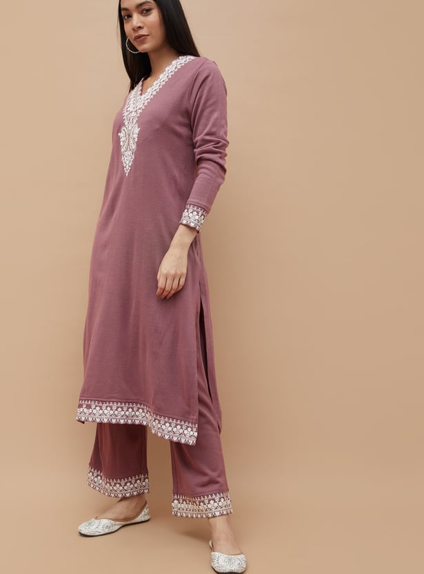 MELANGE Embroidered Straight Winter Kurta Set