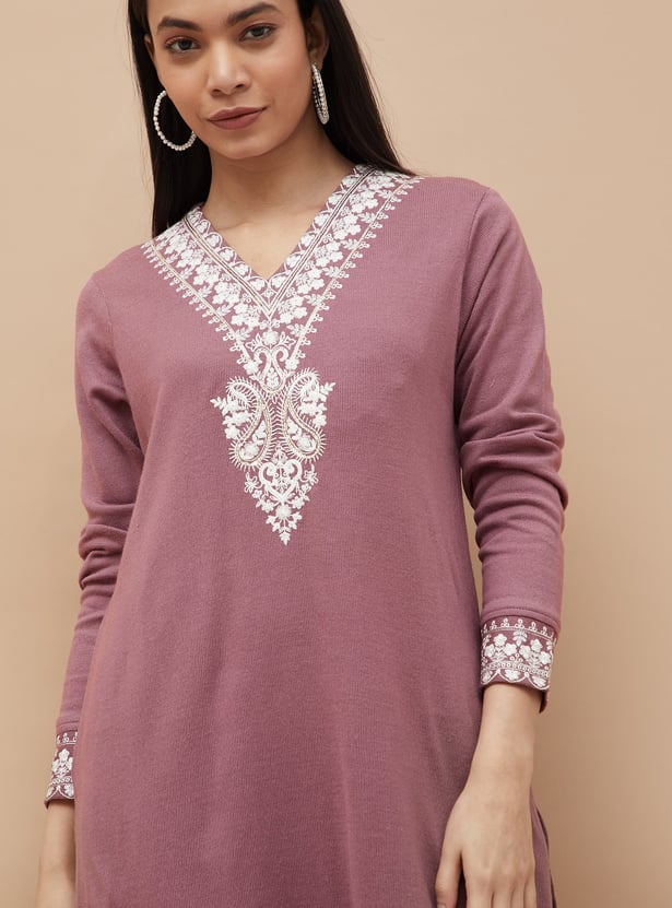 MELANGE Embroidered Straight Winter Kurta Set