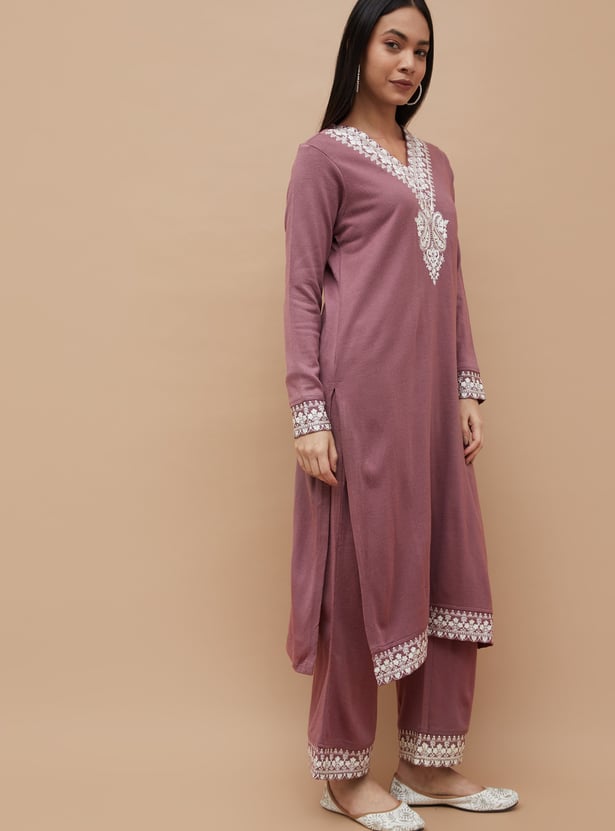 MELANGE Embroidered Straight Winter Kurta Set
