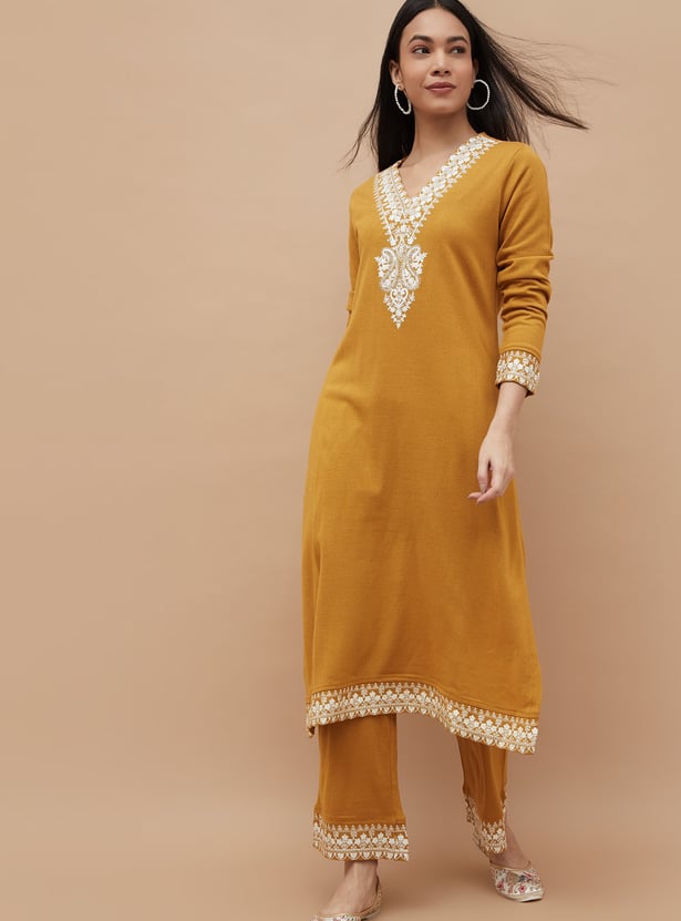 MELANGE Embroidered Straight Winter Kurta Set