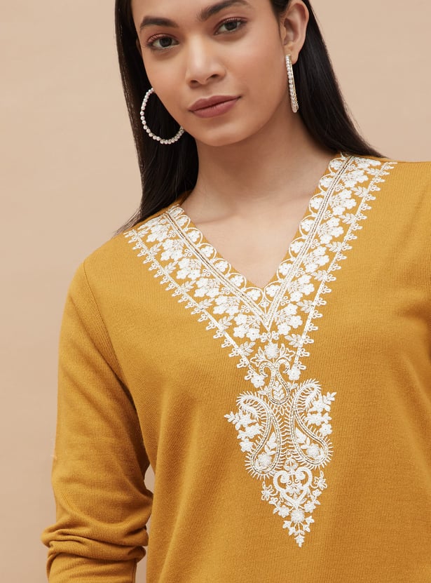 MELANGE Embroidered Straight Winter Kurta Set