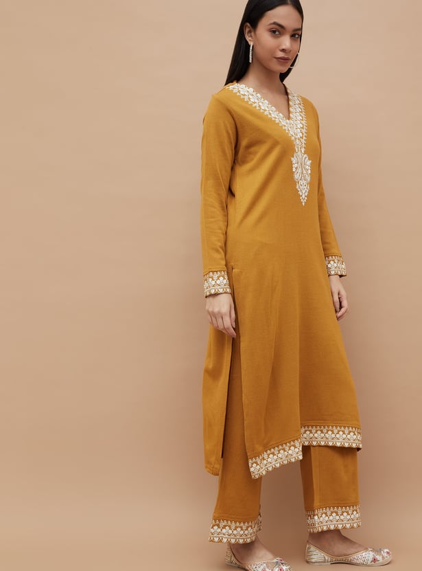 MELANGE Embroidered Straight Winter Kurta Set