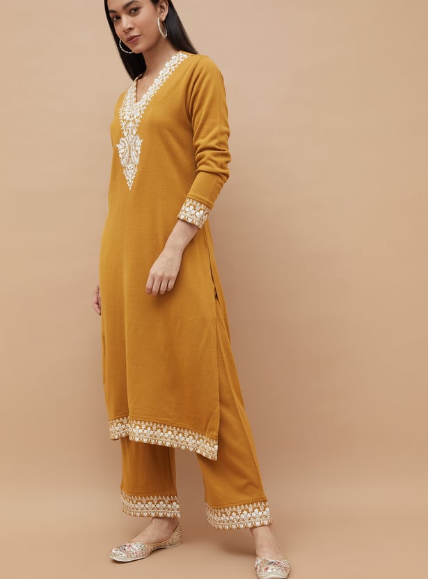 MELANGE Embroidered Straight Winter Kurta Set