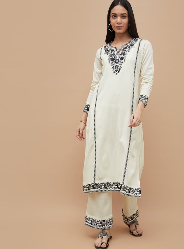 MELANGE Embroidered Straight Winter Kurta Set