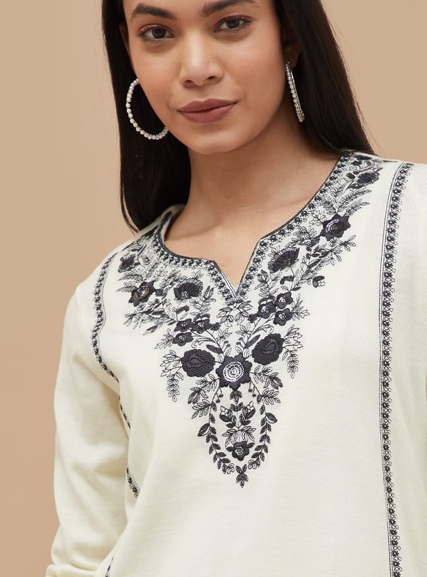 MELANGE Embroidered Straight Winter Kurta Set