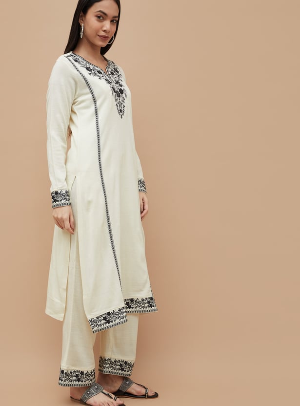MELANGE Embroidered Straight Winter Kurta Set