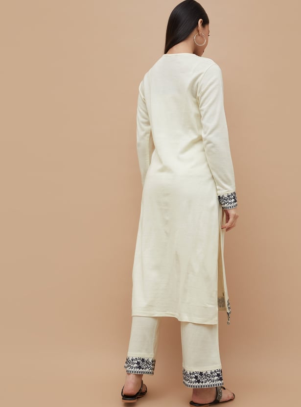 MELANGE Embroidered Straight Winter Kurta Set