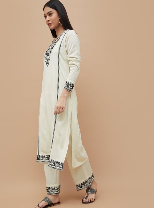 MELANGE Embroidered Straight Winter Kurta Set