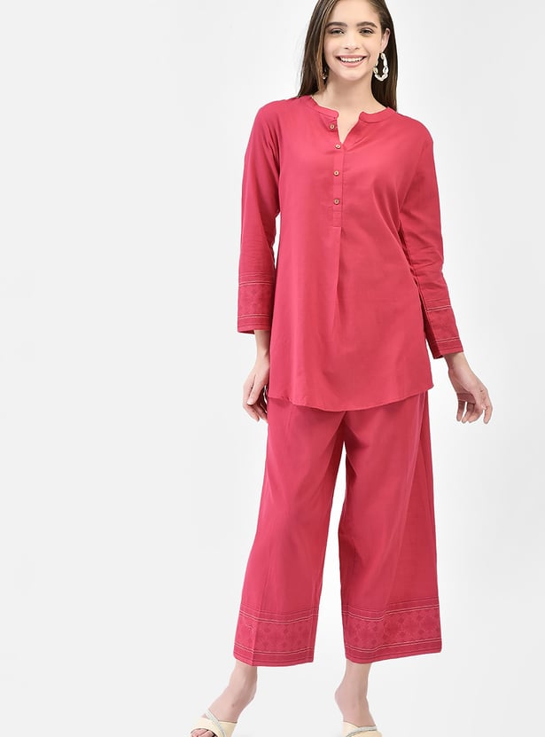 SPAN Solid Straight Kurti Set
