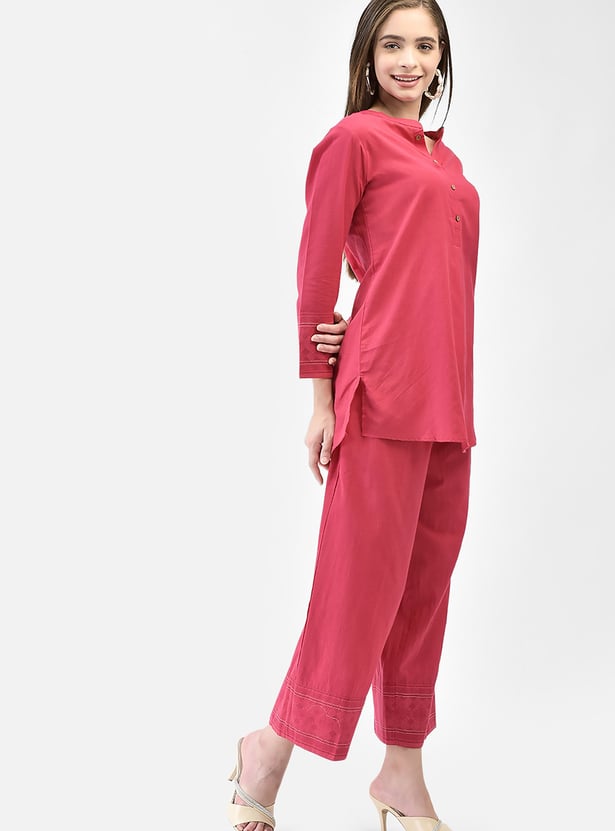 SPAN Solid Straight Kurti Set